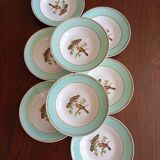 8 soup plates Fenal Badonviller "Birds" vintage 1950s