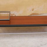 Modernist coffee table vintage wood, metal and glass