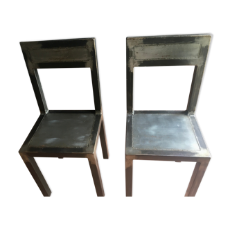 2 industrial raw metal chairs