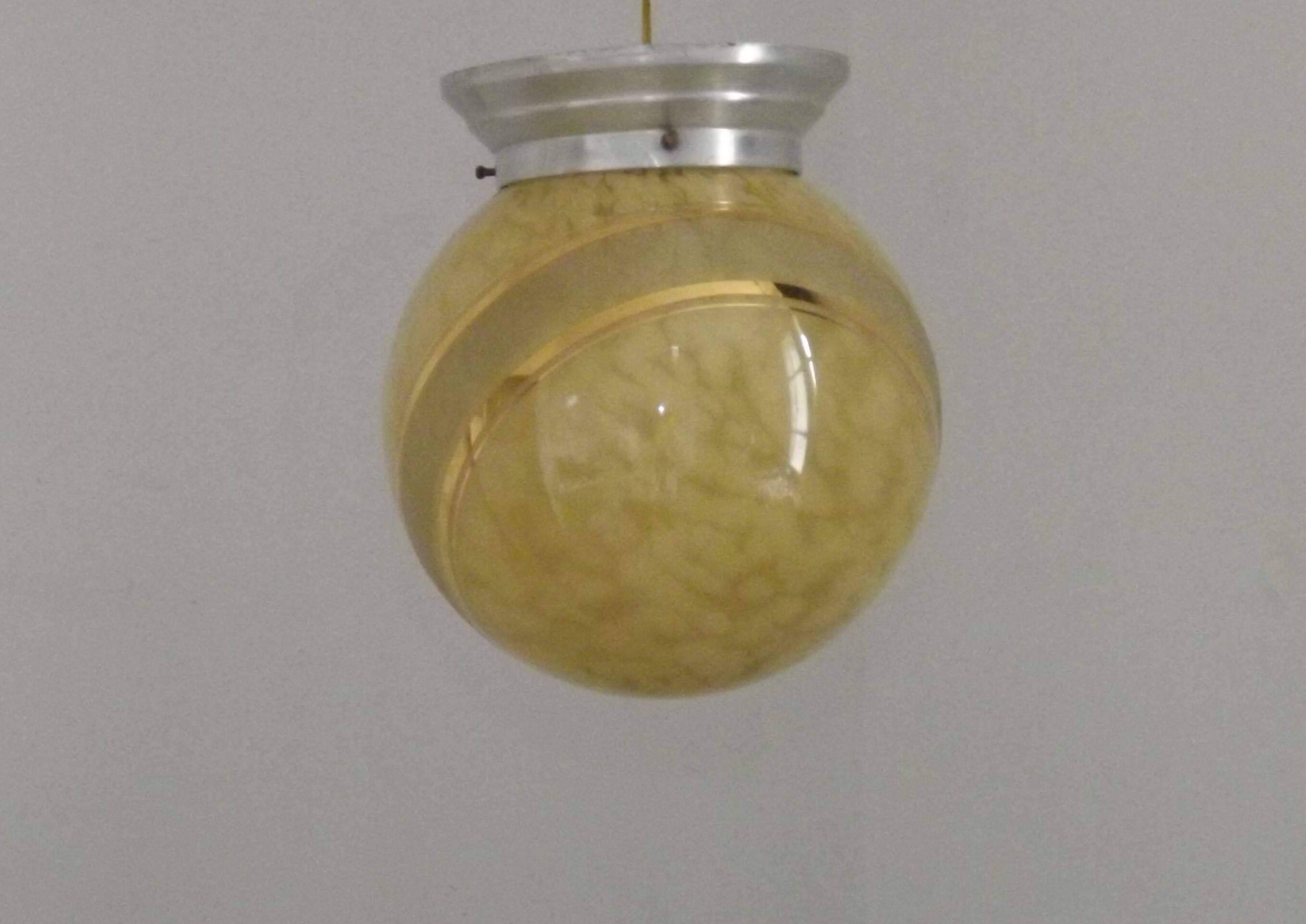 French Art Deco Ceiling Light Yellow & Gold Clichy Shade Metal Fitting 5464