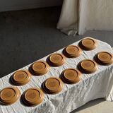 Set of 11 small dessert plates in brown-striped stoneware from Sarreguemines.