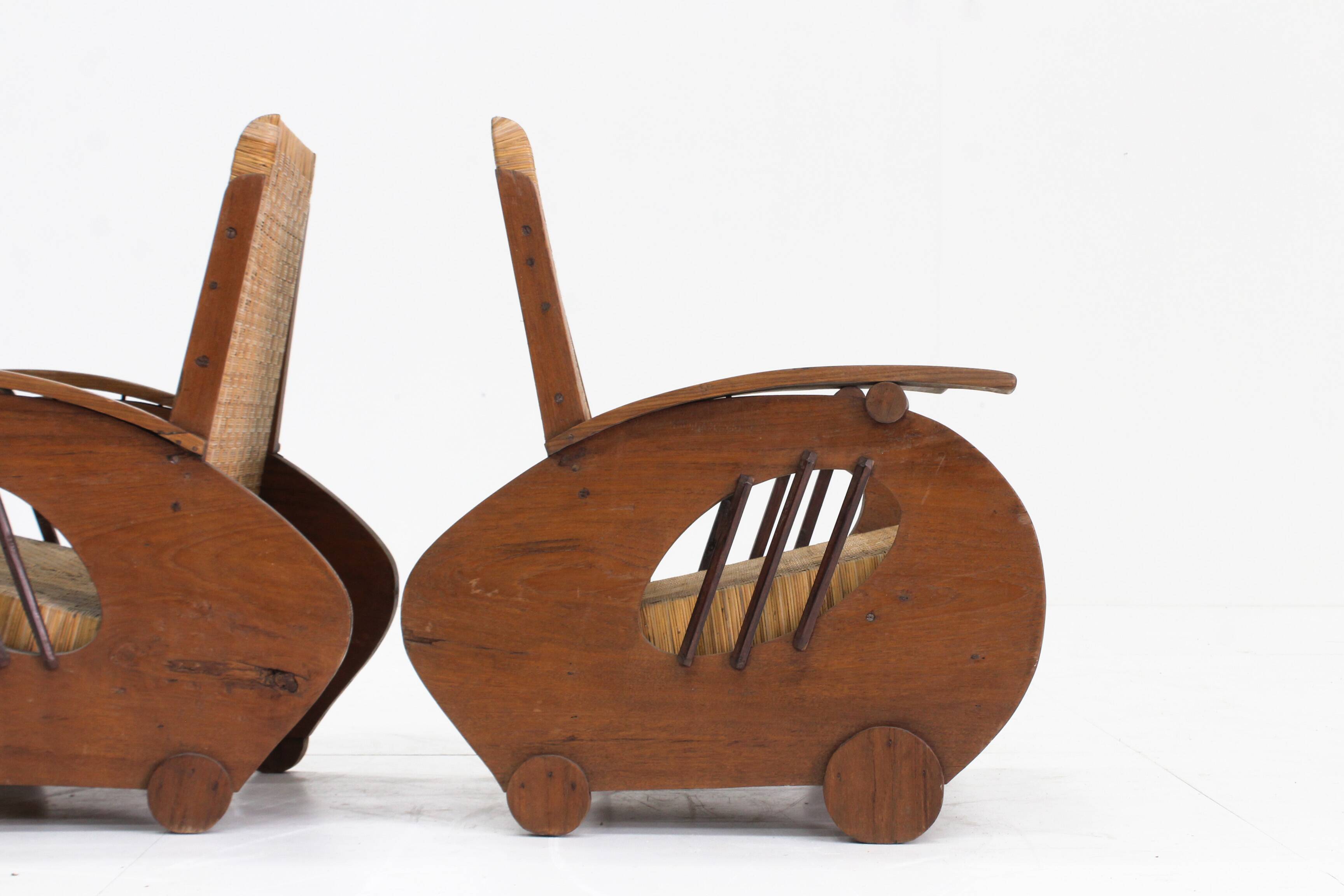 Ensemble de fauteuils en rotin tressé au design Art déco, années 1930, Italie