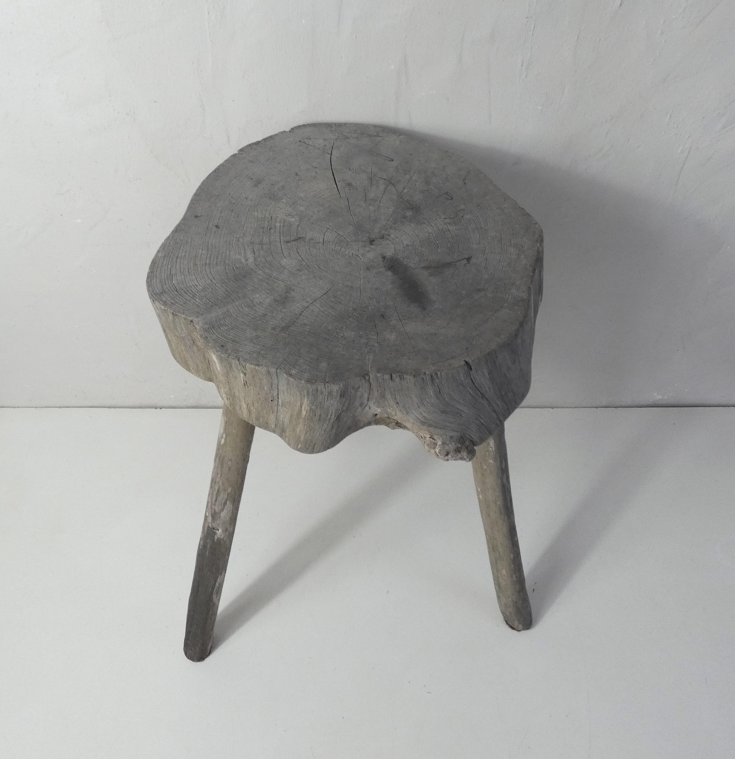 Old brutalist solid wood stool
