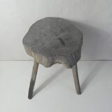 Old brutalist solid wood stool