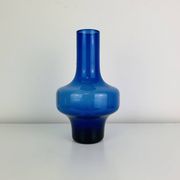 Blue glass vase in Scandinavian style from the 1960s, mouth-blown.
