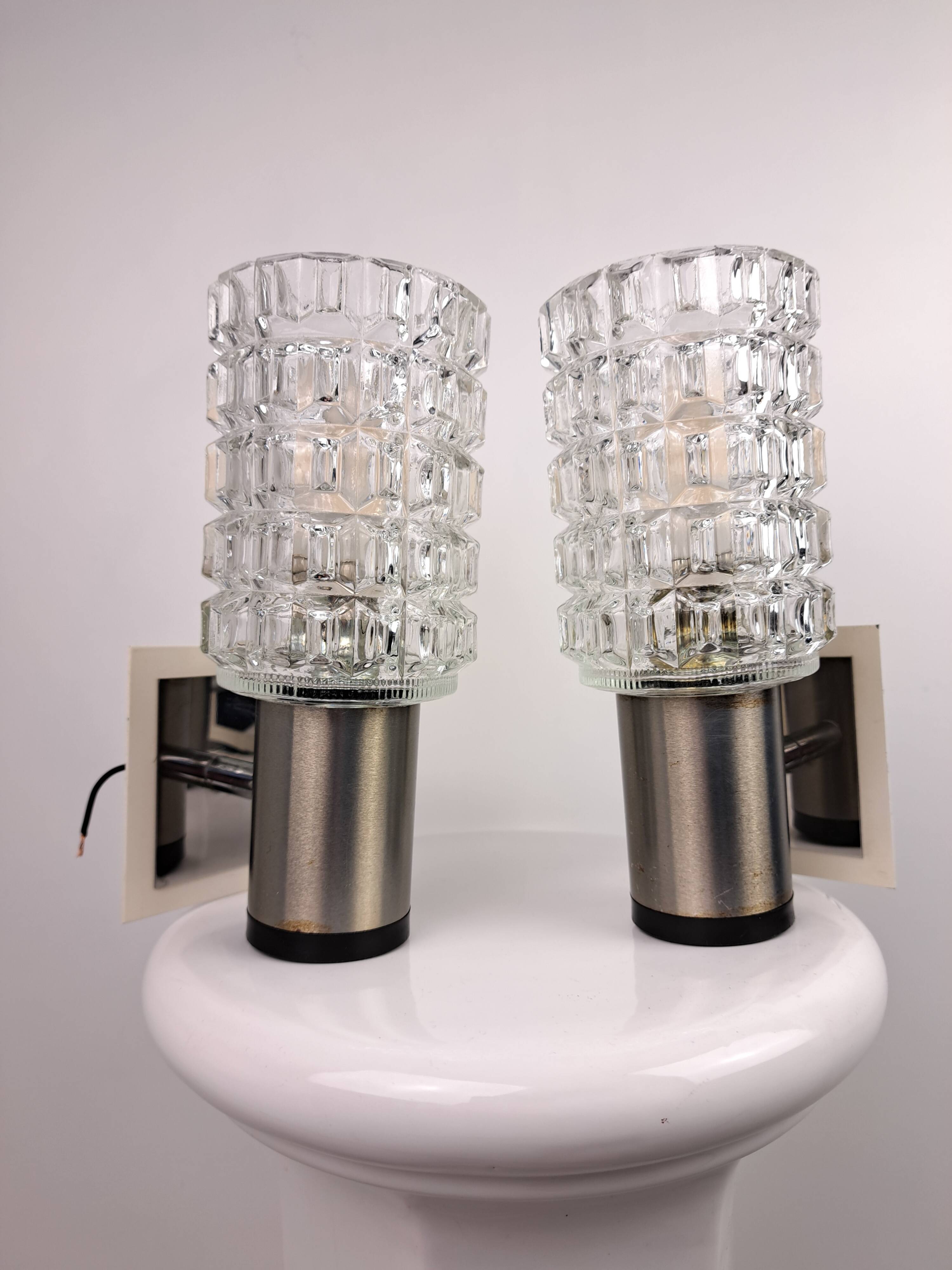Pair of 70s glass wall lamps by Targetti Sankey