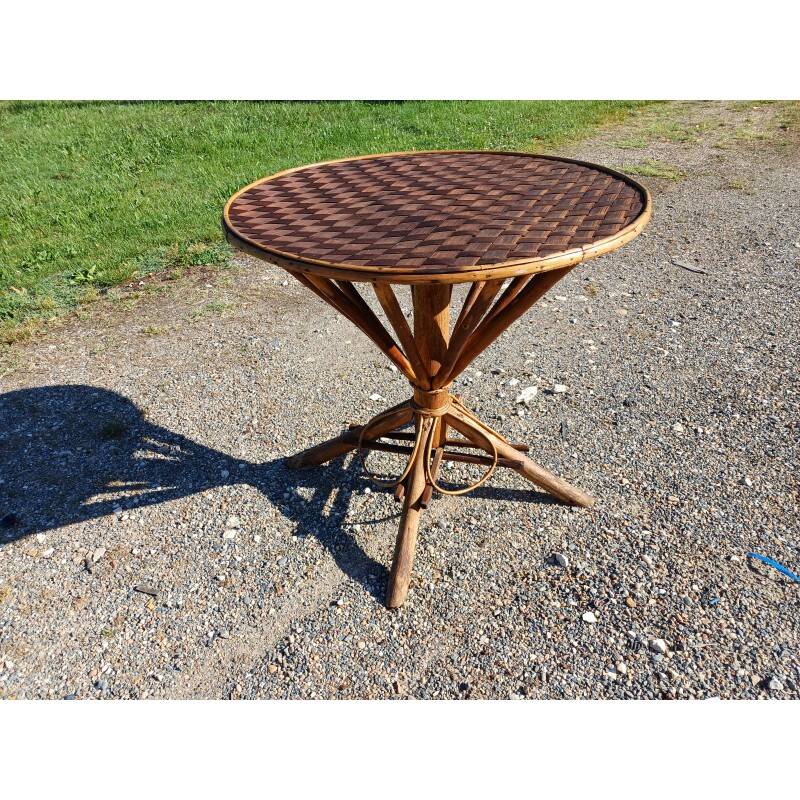 Vintage rattan table with hazelnut top