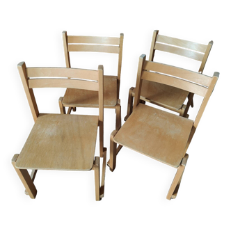Series of 4 designer chairs from the 70s, vintage children's furniture