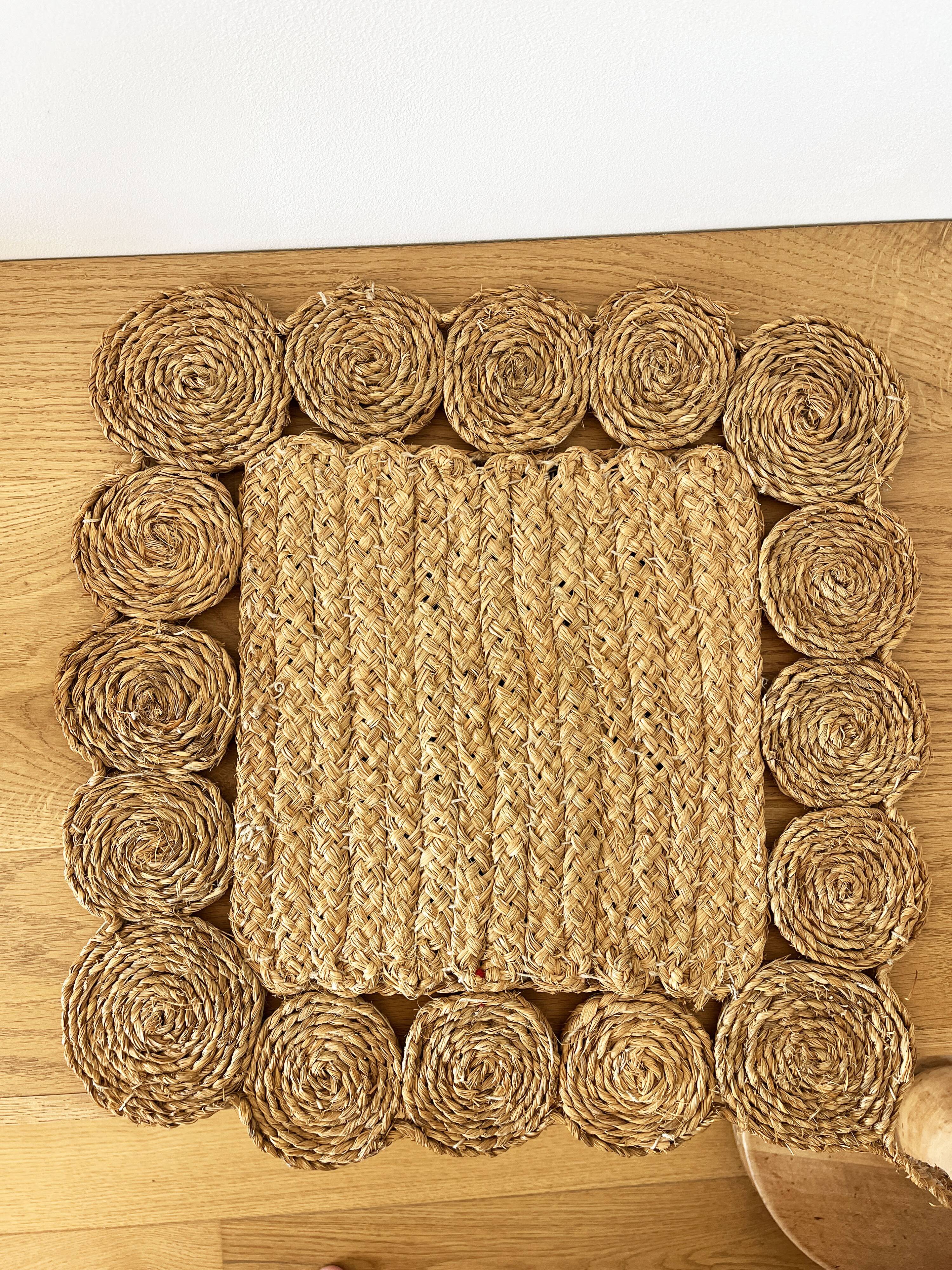 Vintage 1960s braided raffia mirror
