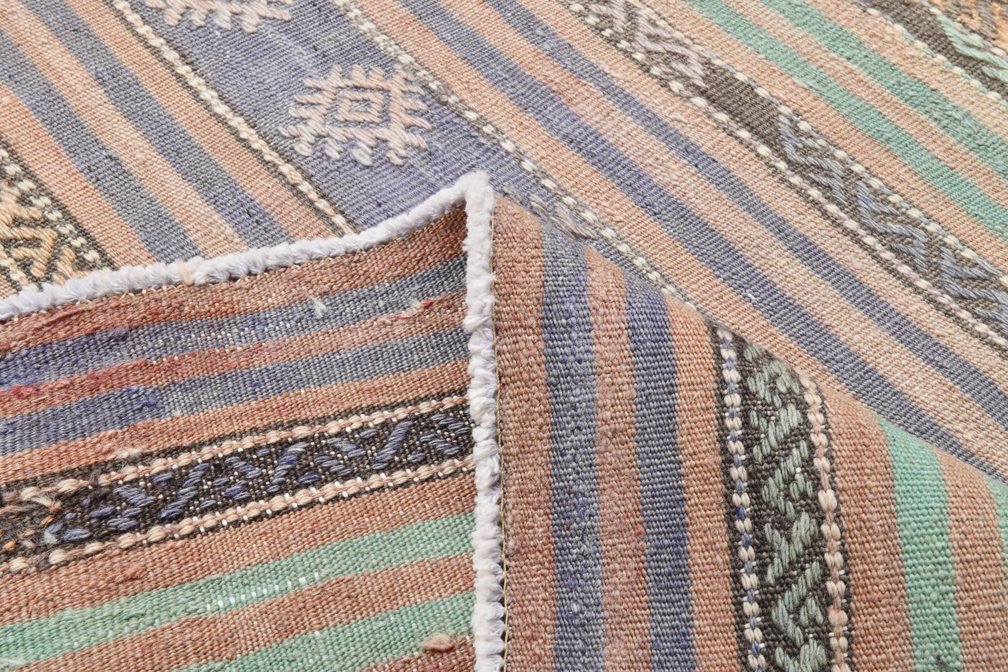 Grand Kilim Vintage Rayé Multicolore, Motifs Tribaux Anatoliens, 168x303 Cm