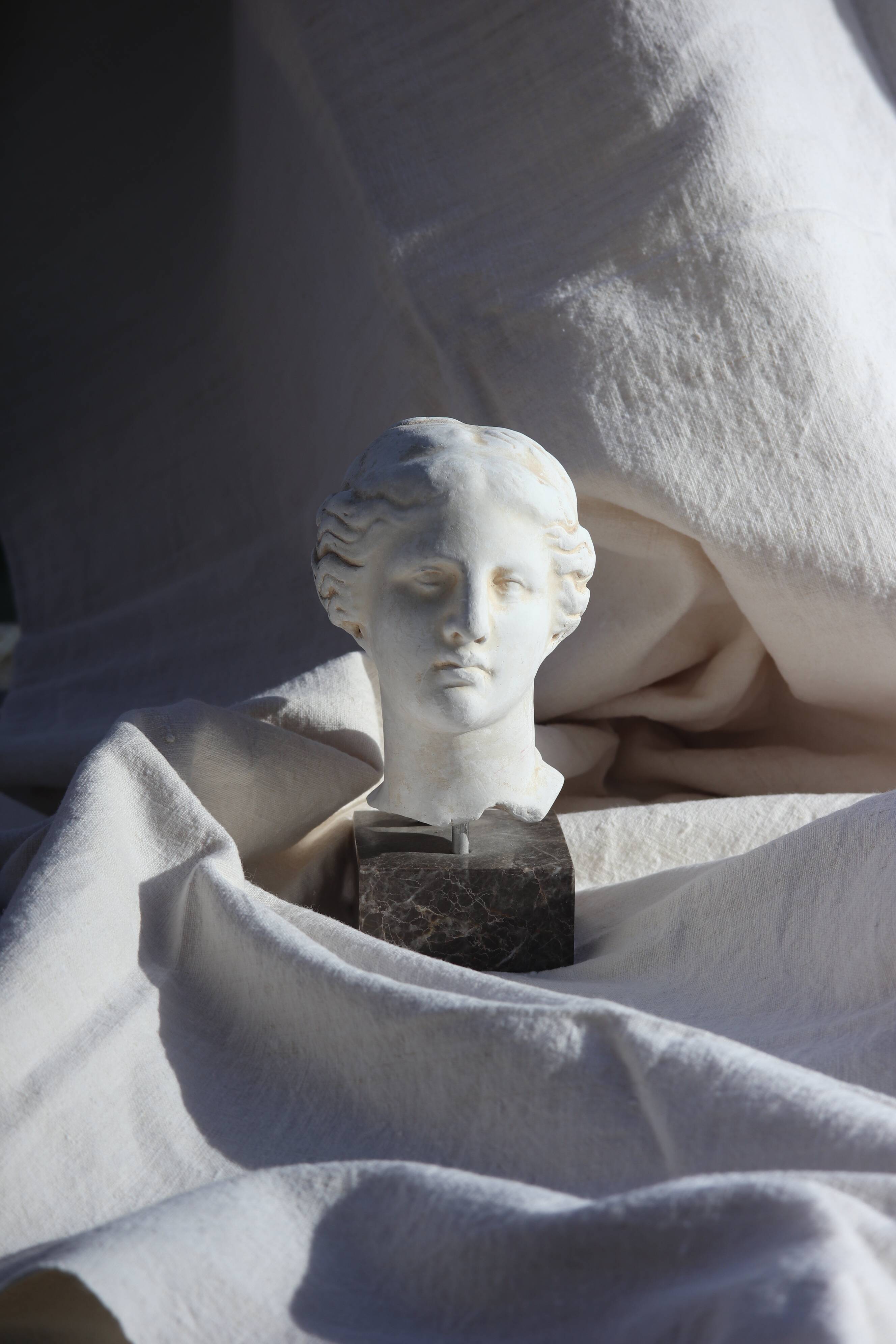 Plaster bust on a pedestal