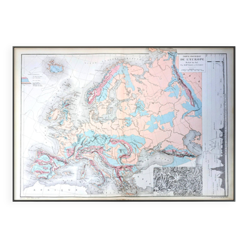L'Europe et ses reliefs, carte originale imprimée en 1879.