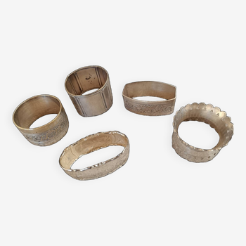 Set of 5 silver metal napkin rings