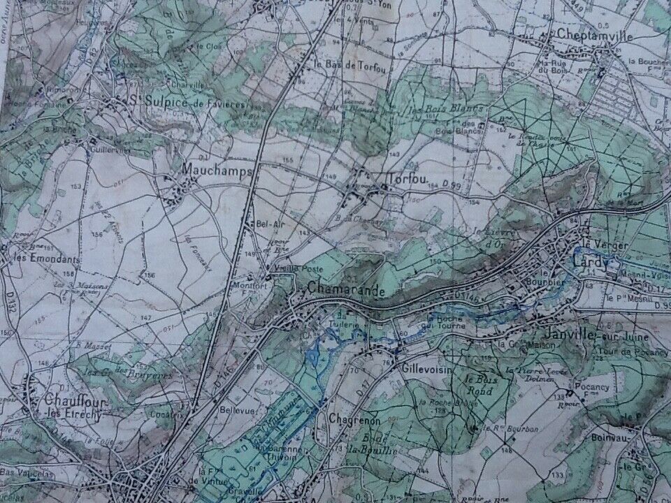 Etampes (Essonne) Geographical map of 1953 (Type1922) Drawn and published by the Institut Géog