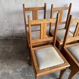 Set of 6 Amsterdamse School Art Deco Dining Chairs, Warm Oak Wood with Beige Upholstery
