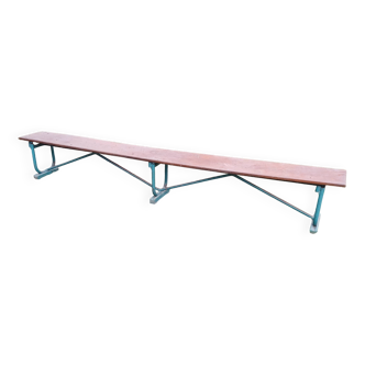 Industrial iron benches and patina mahogany seat