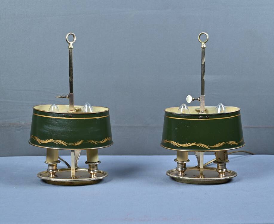 Pair of "Bouillotte" Lamps in Brass, Empire Style – Early 20th Century