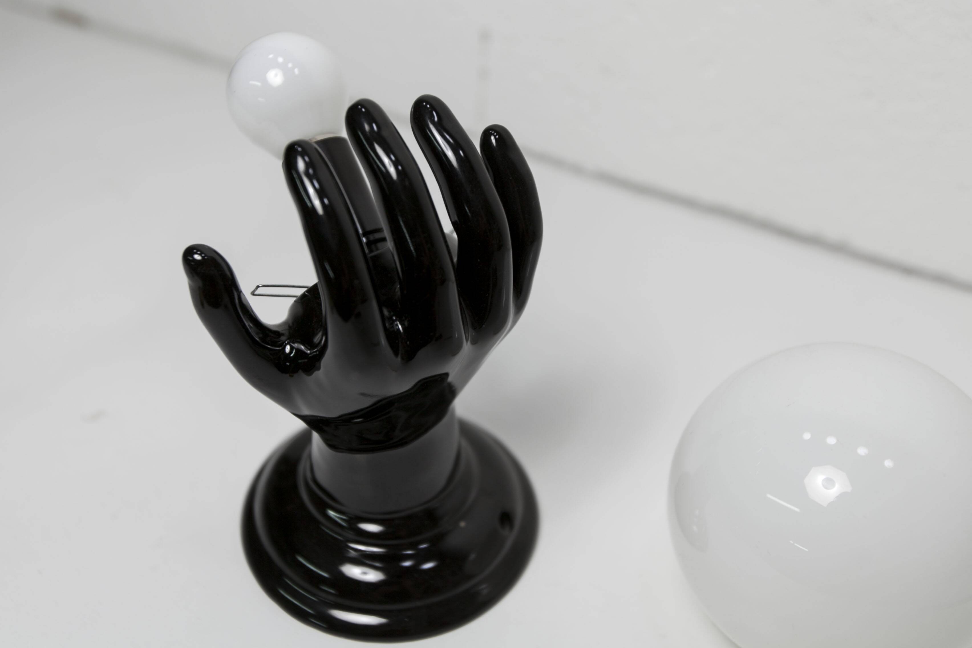 Main wall lamp in black ceramic 1960 original opaline globe