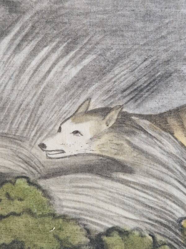 La Roche Laffitte (Born in 1943) - Watercolour drawing on silk Wolf trap