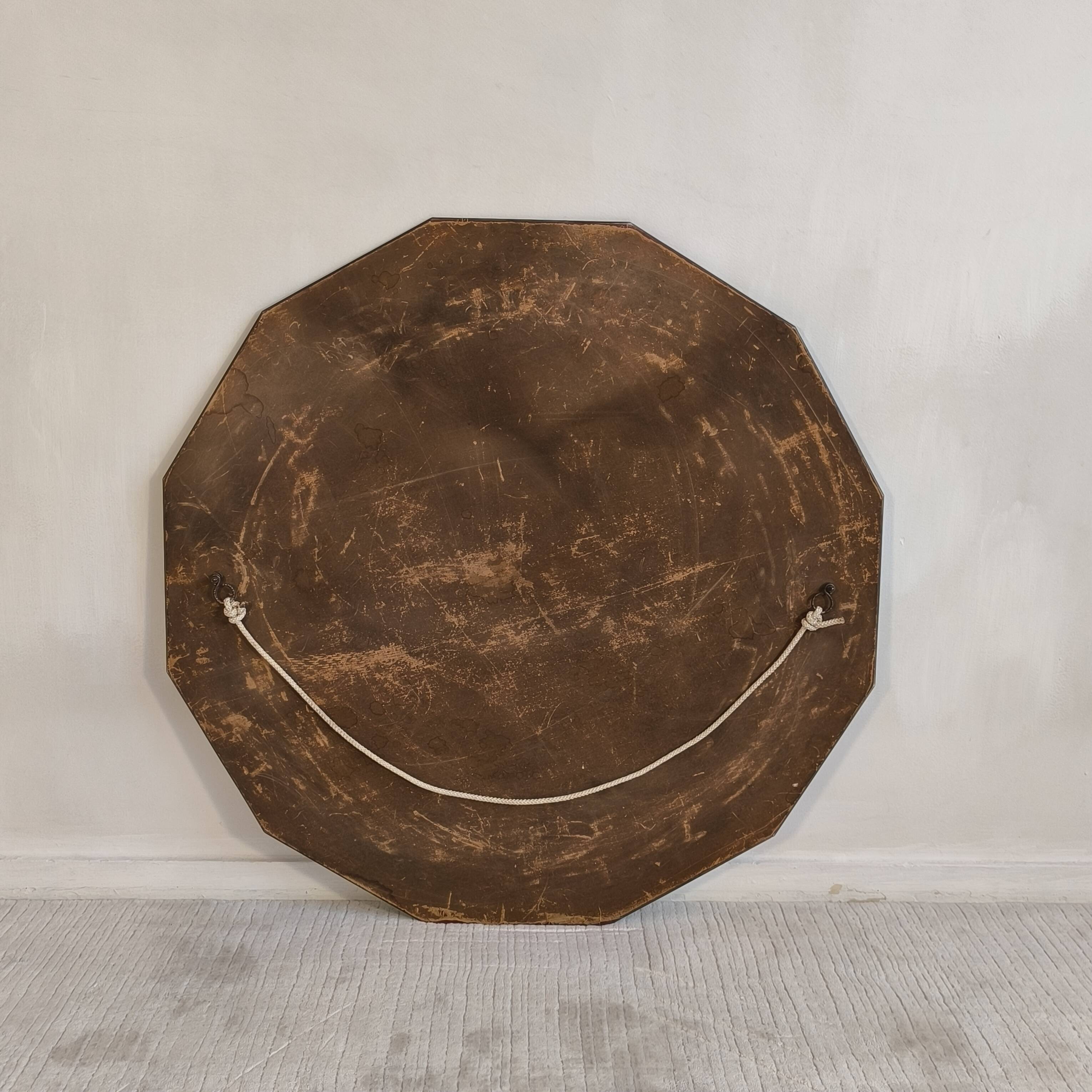 Élégant miroir ancien biseauté à 12 pans – style Art Déco vintage