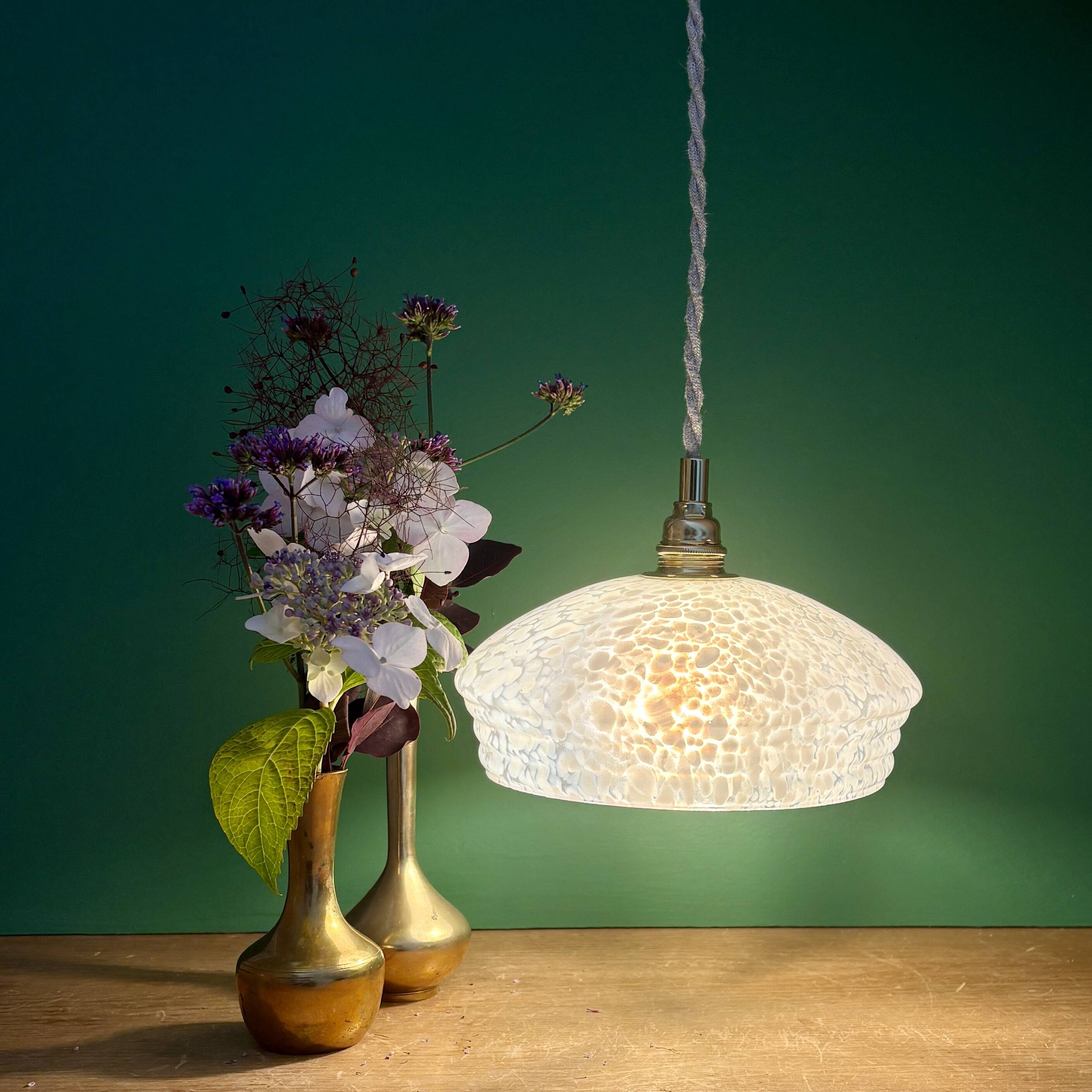 Vintage white Clichy glass lampshade pendant light