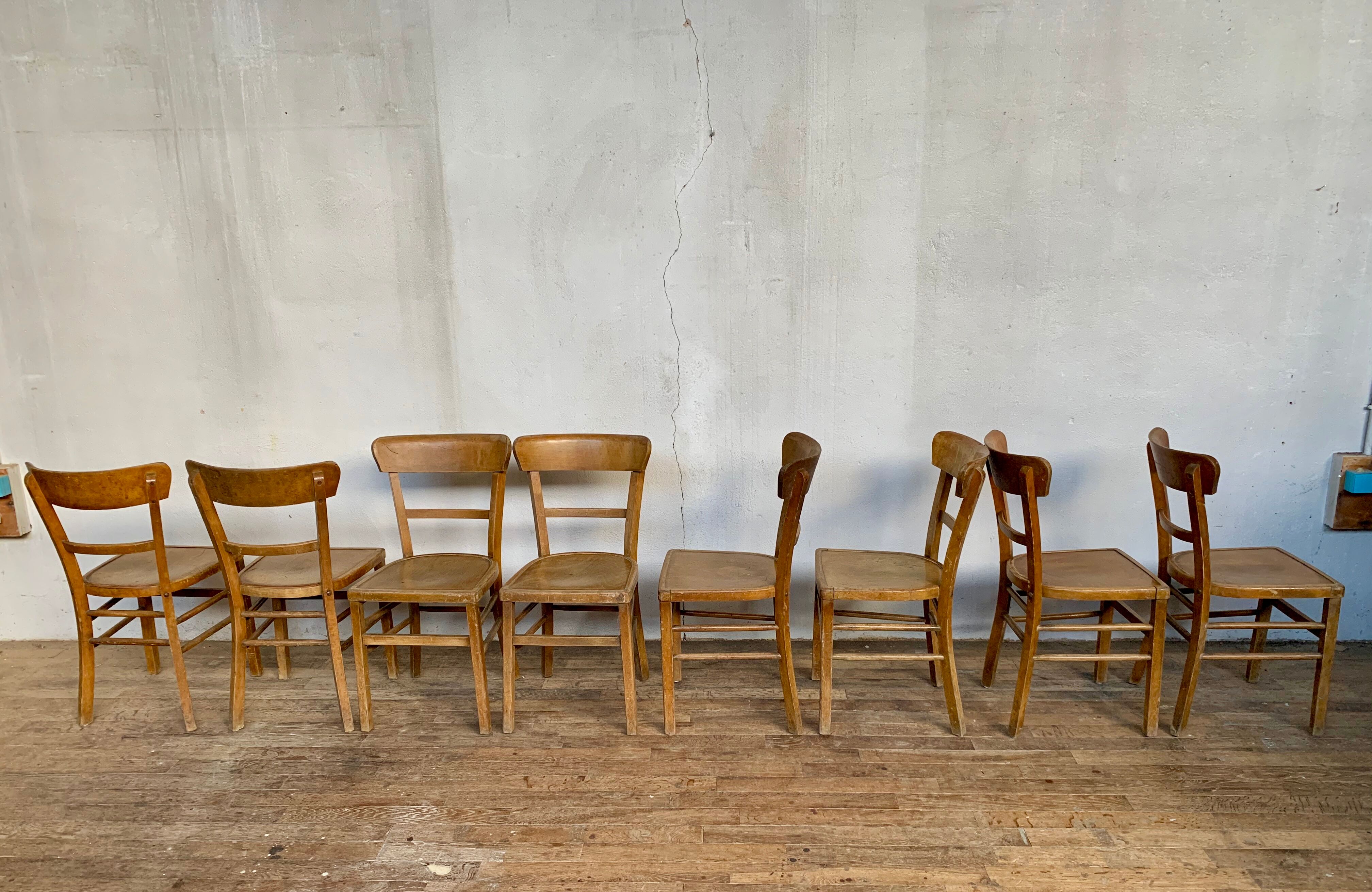 Series Lot of 8 chairs bistro Luterma in light wood Year 1950