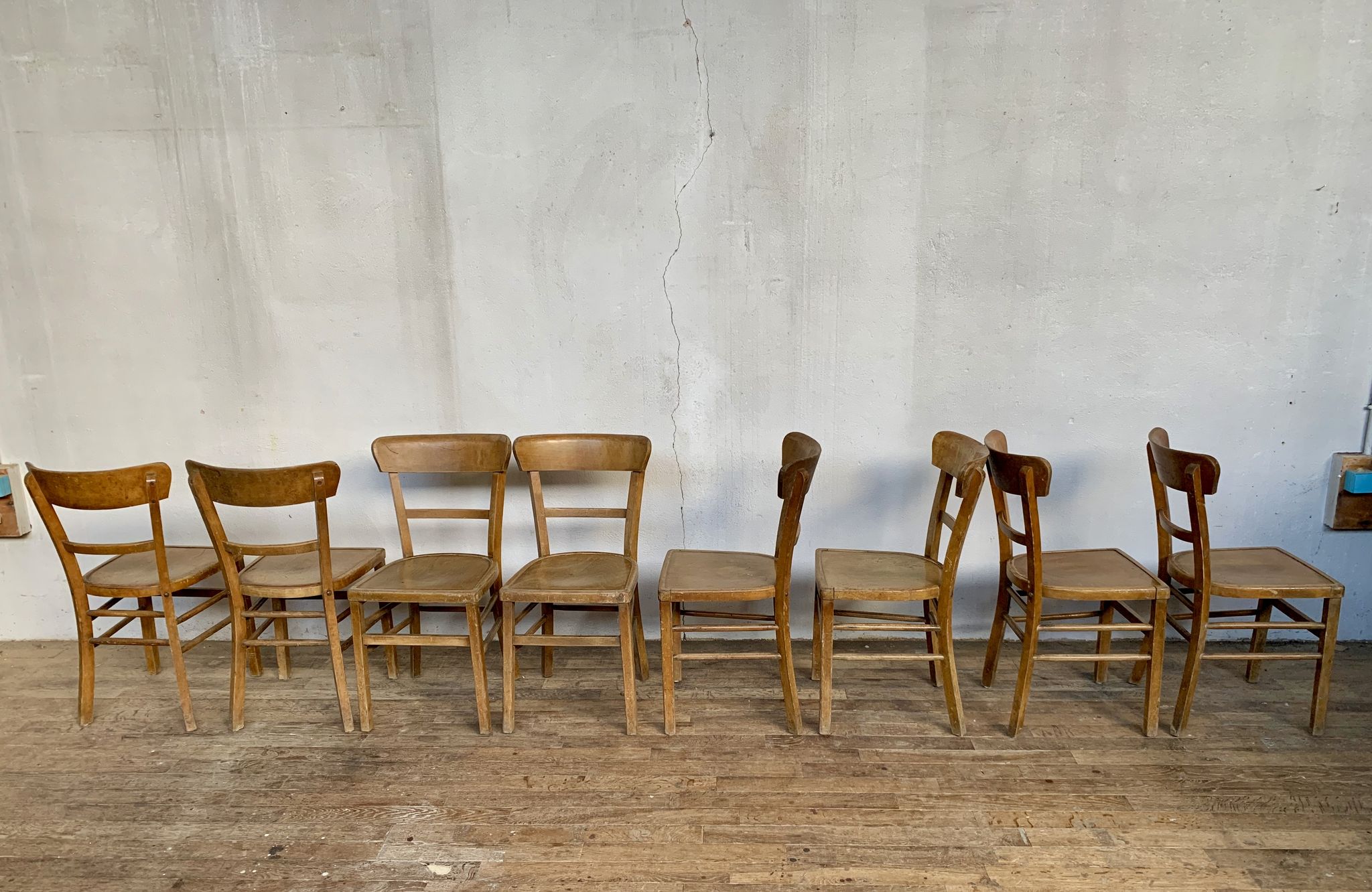 Series Lot of 8 chairs bistro Luterma in light wood Year 1950