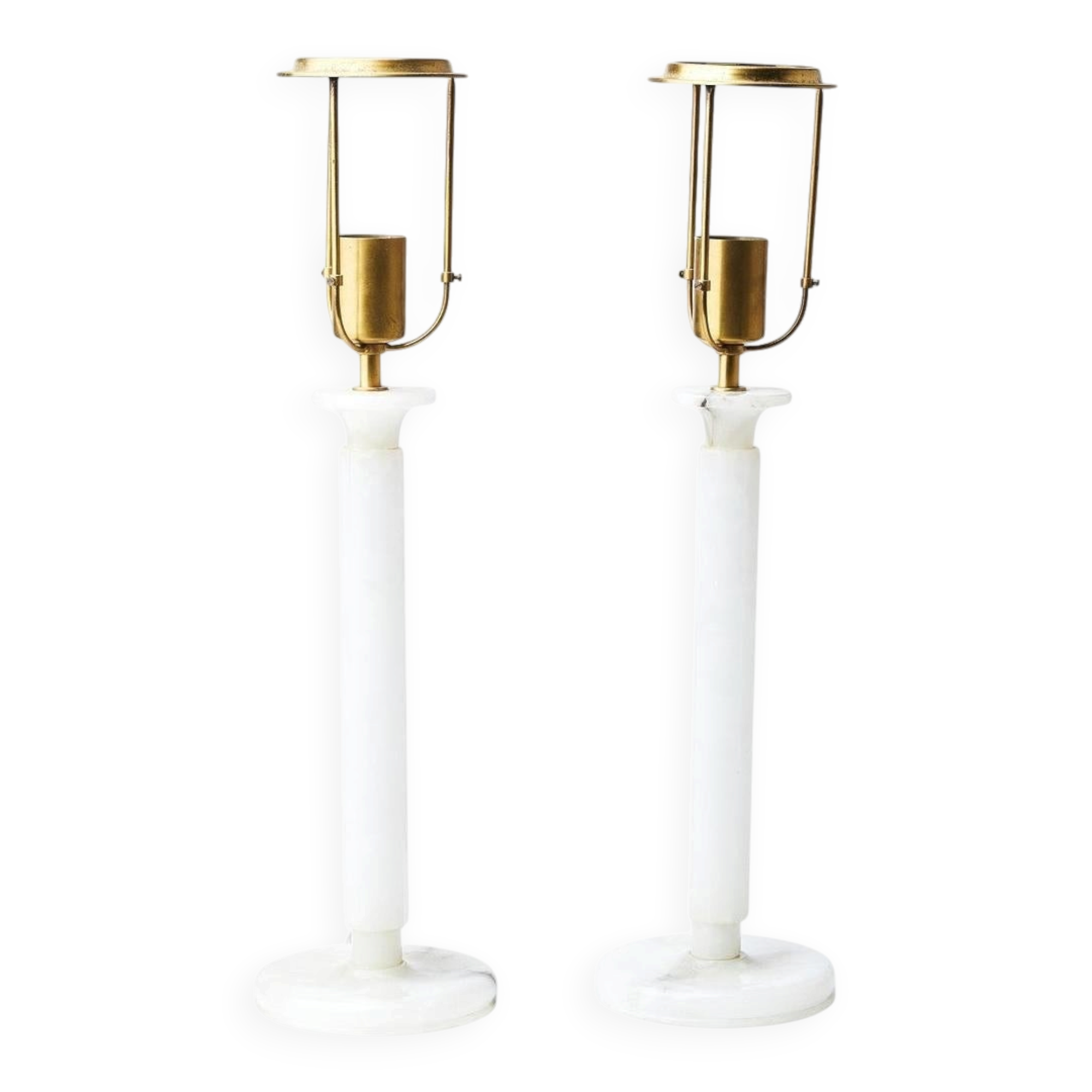 Pair of alabaster table lamps in the style of Jean Michel Frank, France 1960.
