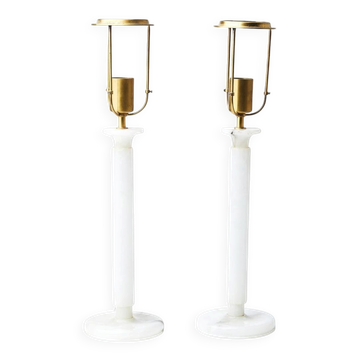 Paire de lampes de table en albâtre de style Jean Michel Frank  France 1960