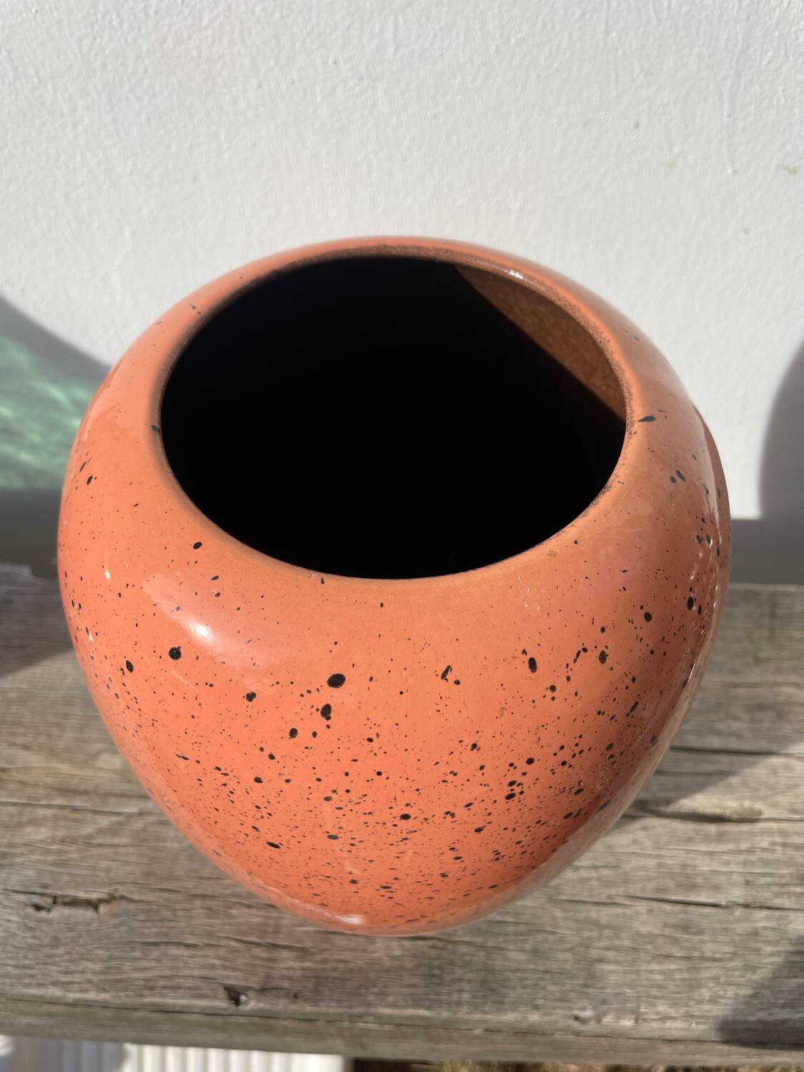 Large West German speckled salmon and black ceramic vase