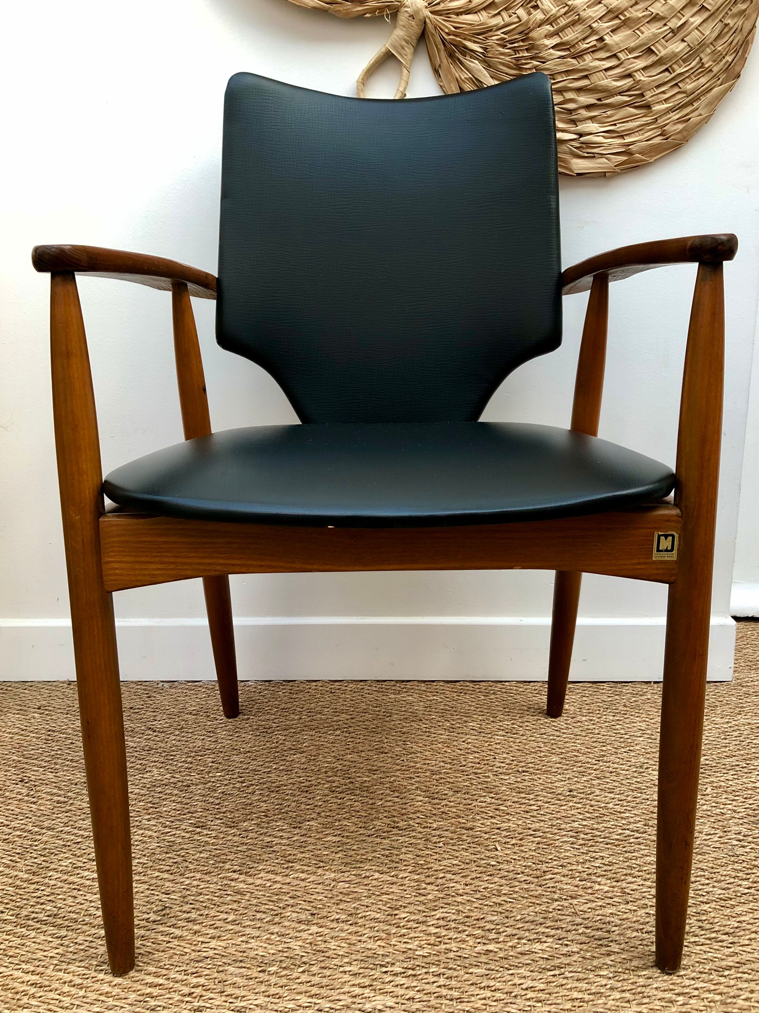 Teak and black vinyl chair 1960s
