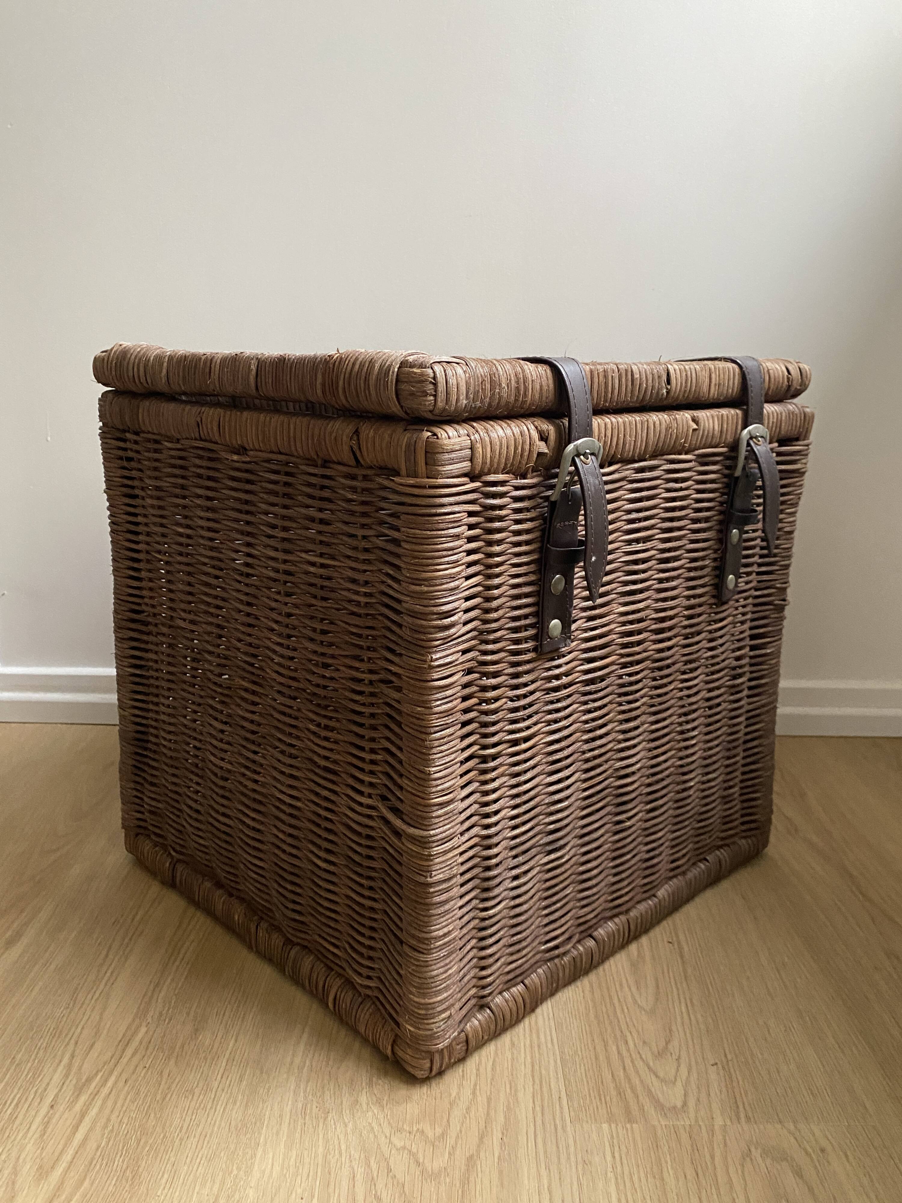 Set of two large trunks, vintage wicker storage chests