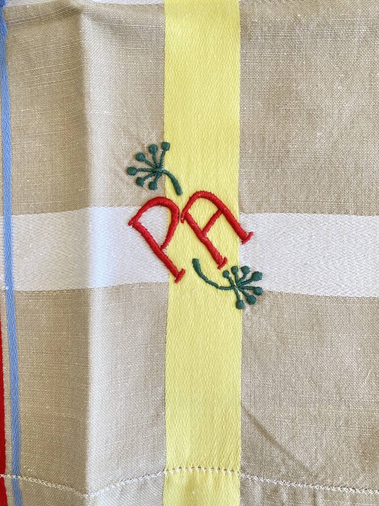 6 Large antique damask monogrammed PA napkins - Métis - 56x57 cm