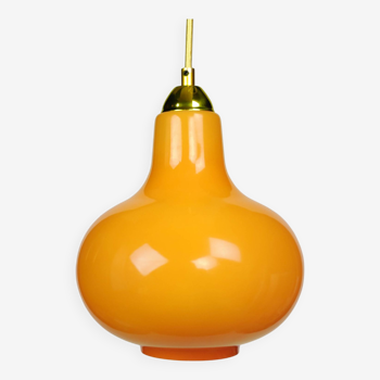 1960s Vintage Danish Orange Onion Shaped Glass Pendant Lamp