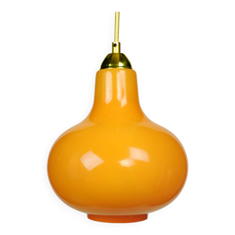 1960s Vintage Danish Orange Onion Shaped Glass Pendant Lamp