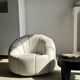 Large white circular armchair, white fabric upholstery