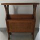 Side table, wooden magazine rack with caning.