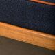 Scandinavian Daybed in Oak and dark Blue bouclé fabric with Leather accents