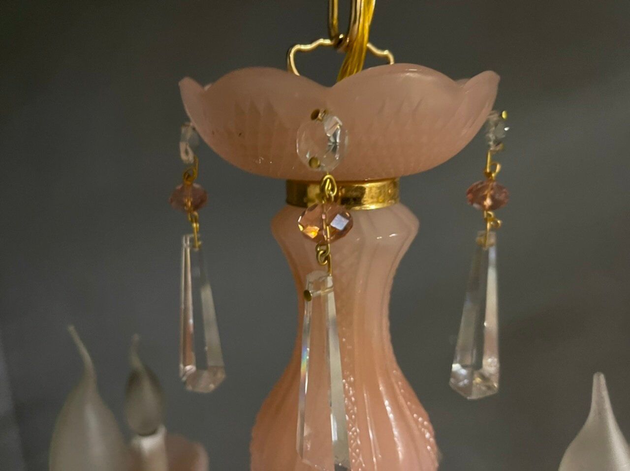 Vintage Italian Pink Opaline Murano Glass Chandelier