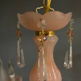 Vintage Italian Pink Opaline Murano Glass Chandelier