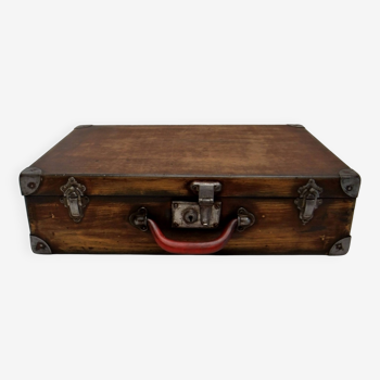 Wooden suitcase old briefcase cash box luggage box red patina