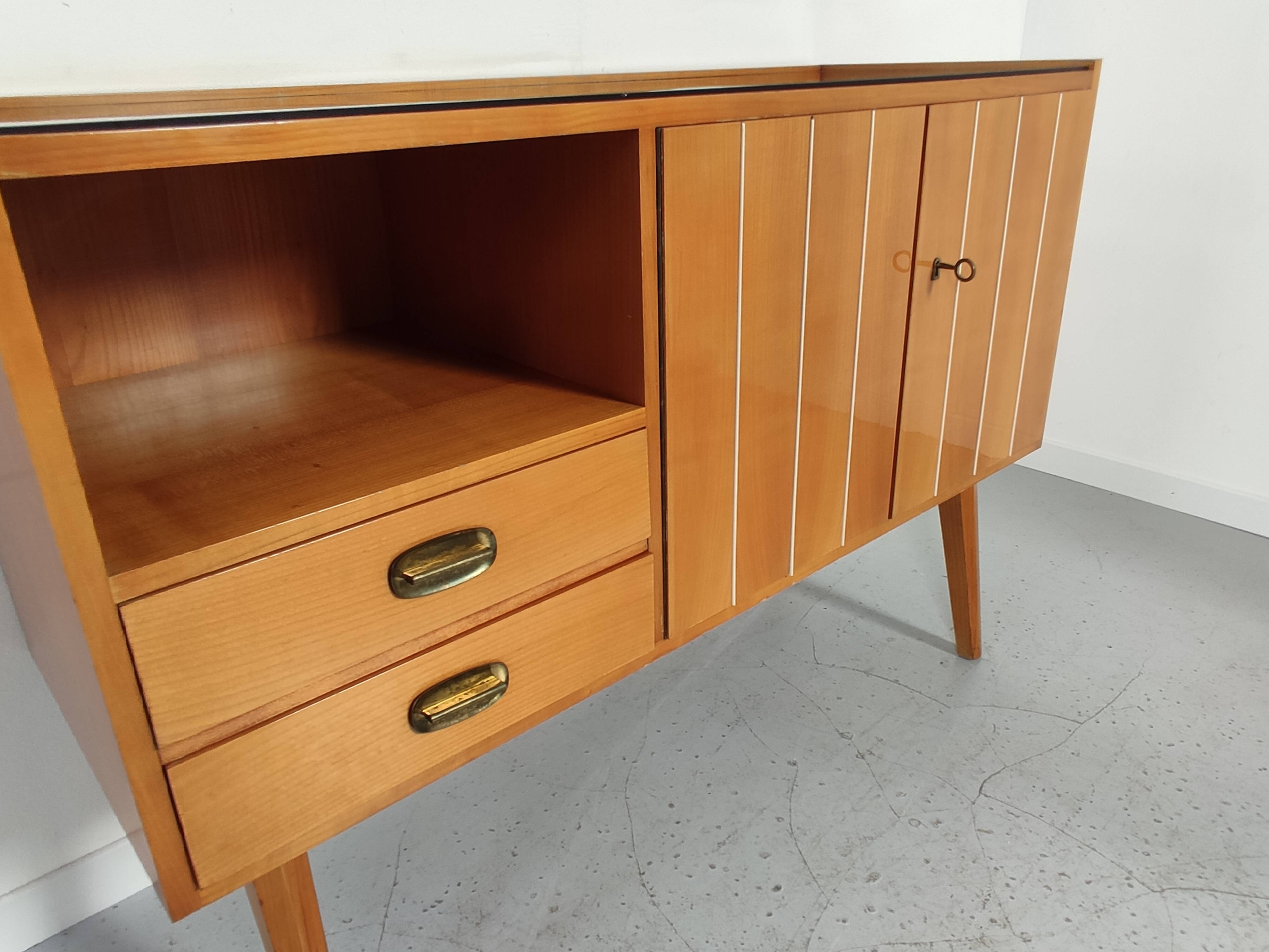 Scandinavian vintage wood and glass enfilade , 50s/60s