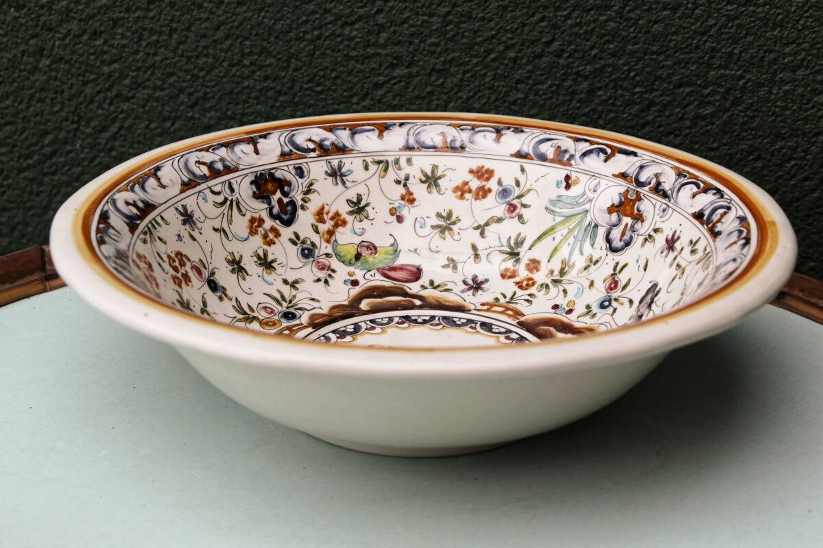 Earthenware salad bowl, hand painted