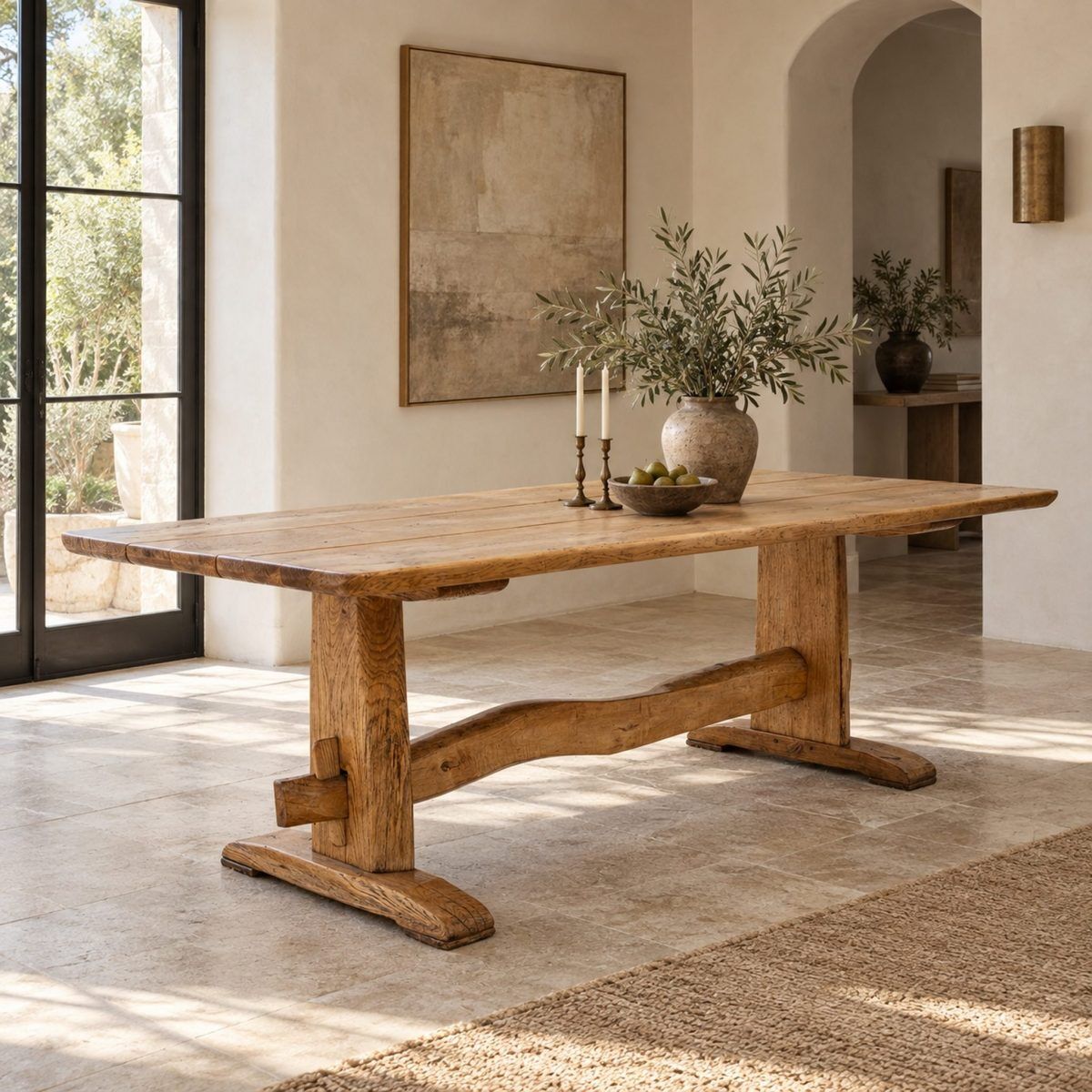 Solid oak dining table - 20th century French design