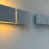 Pair of vintage wall lights, curved white metal, France 1980