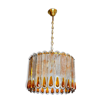 Lustre Murano Mazzega en verres de Murano givrés oranges, Italie, 1960