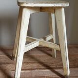 Old workshop stool in patinated solid wood