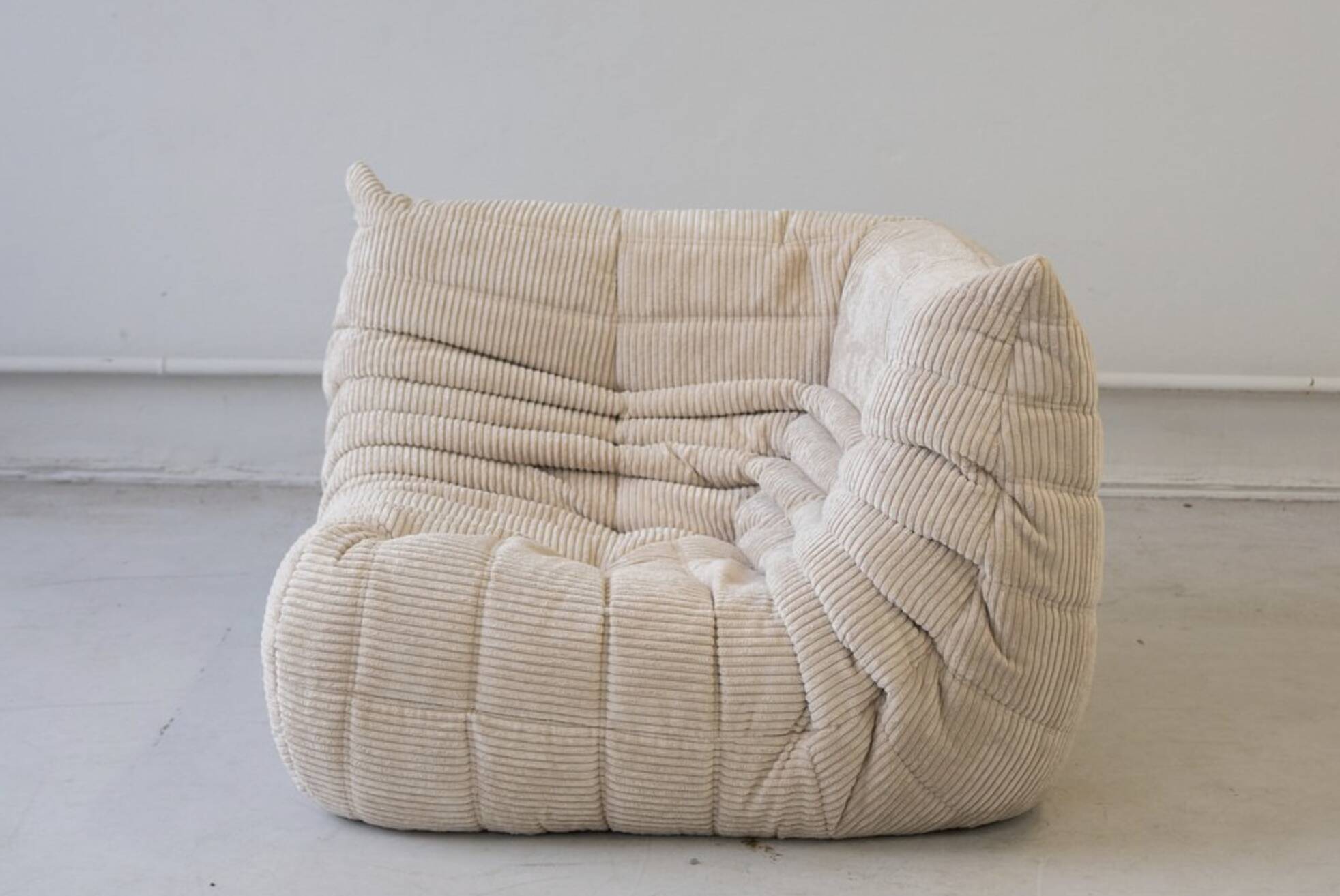 Togo sofa set in beige corduroy, model designed by Michel Ducaroy 1973