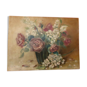 Peinture ancienne bouquet signée