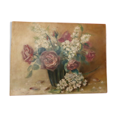 Ancient Painting Bouquet Signed L. BILLY 1941